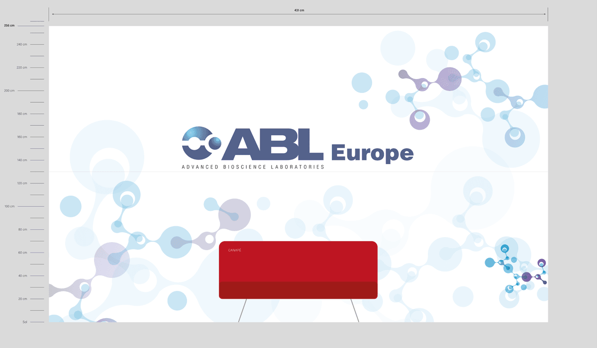 Identité visuelle créée pour ABL Europe par Caramel & Paprika - Projet de visuel pour l'habillage du hall d'accueil de l'établissement de Lyon