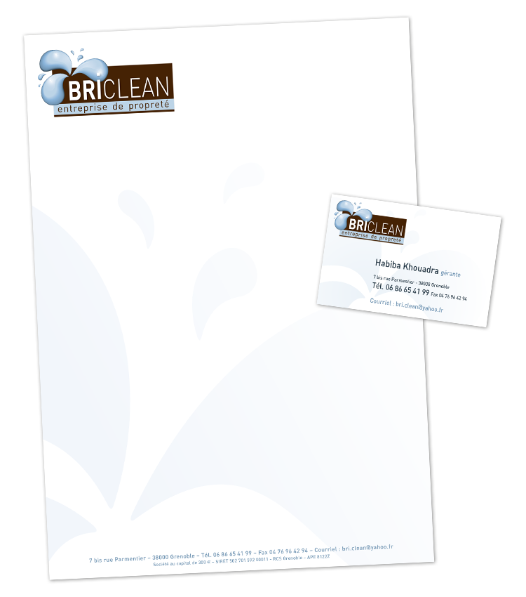 Papeterie commerciale créée pour Briclean par Caramel & Paprika - tête de lettre et carte de visite