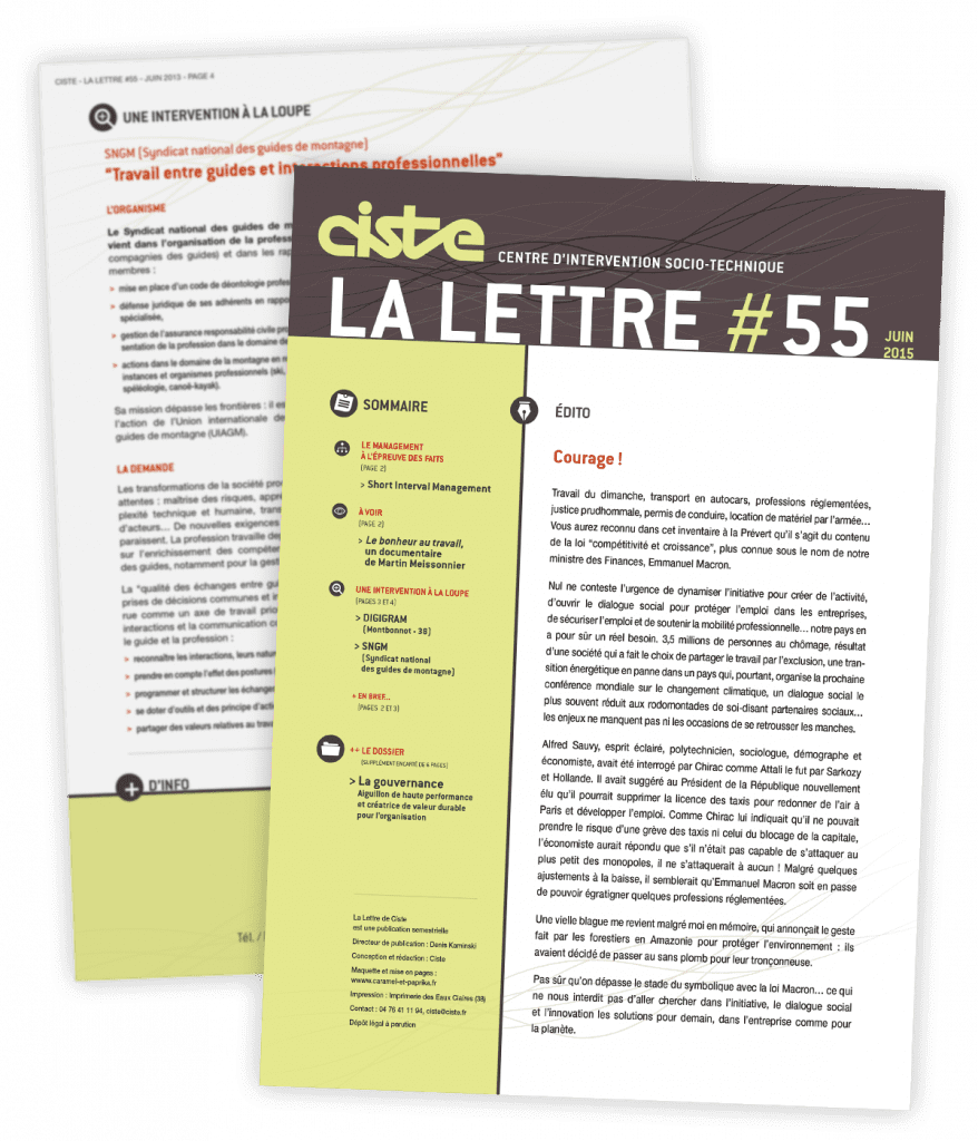 CISTE - La Lettre - Intérieur La Lettre, périodique d'information, maquette créée pour Ciste, Centre d'intervention socio-technique, par Caramel & Paprika - Double page intérieure