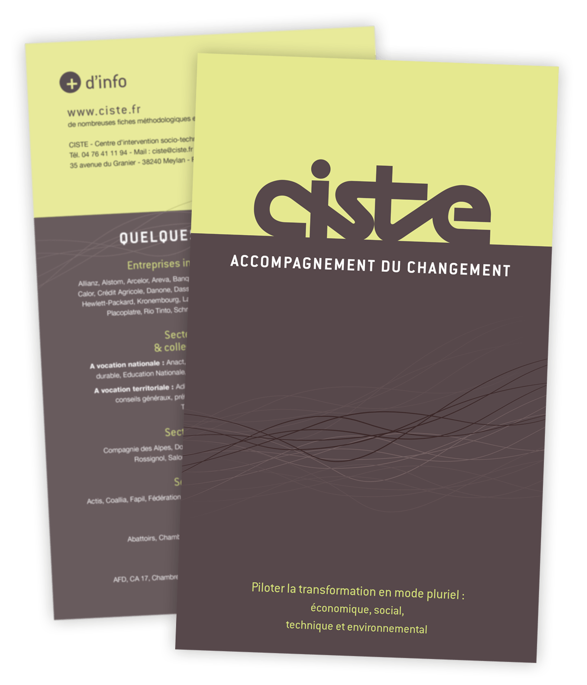 Plaquette commerciale créée pour Ciste, centre d'intervention sociotechnique (Seyssins, 38) par Caramel & Paprika - Première et dernière pages de couverture