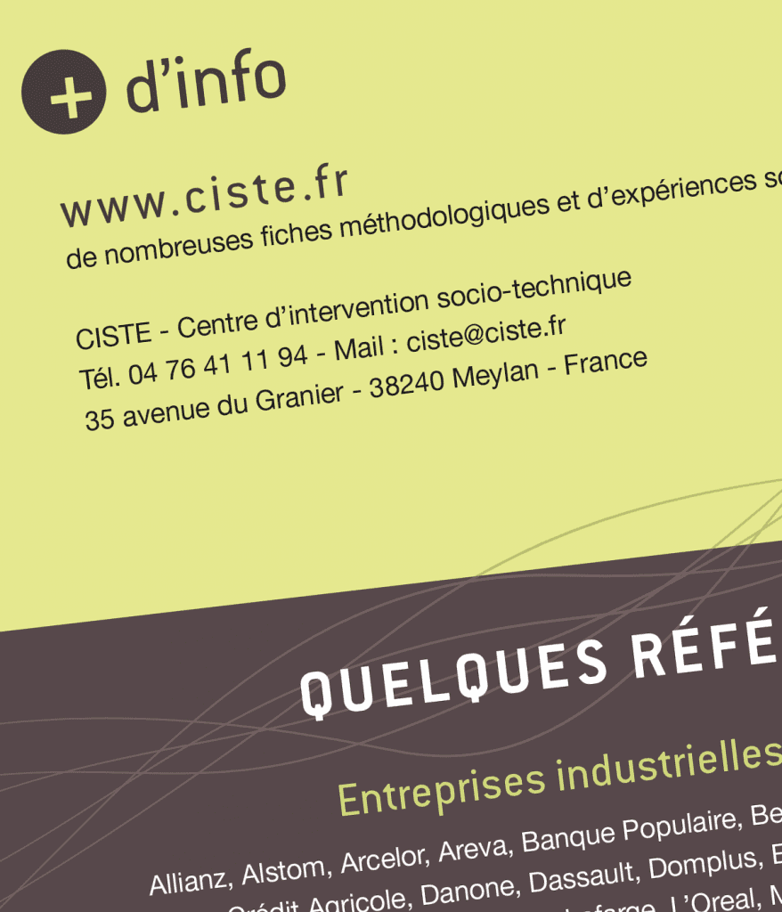 Plaquette commerciale créée pour Ciste, centre d'intervention sociotechnique (Seyssins, 38) par Caramel & Paprika - Détail extrait de la dernière page de couverture