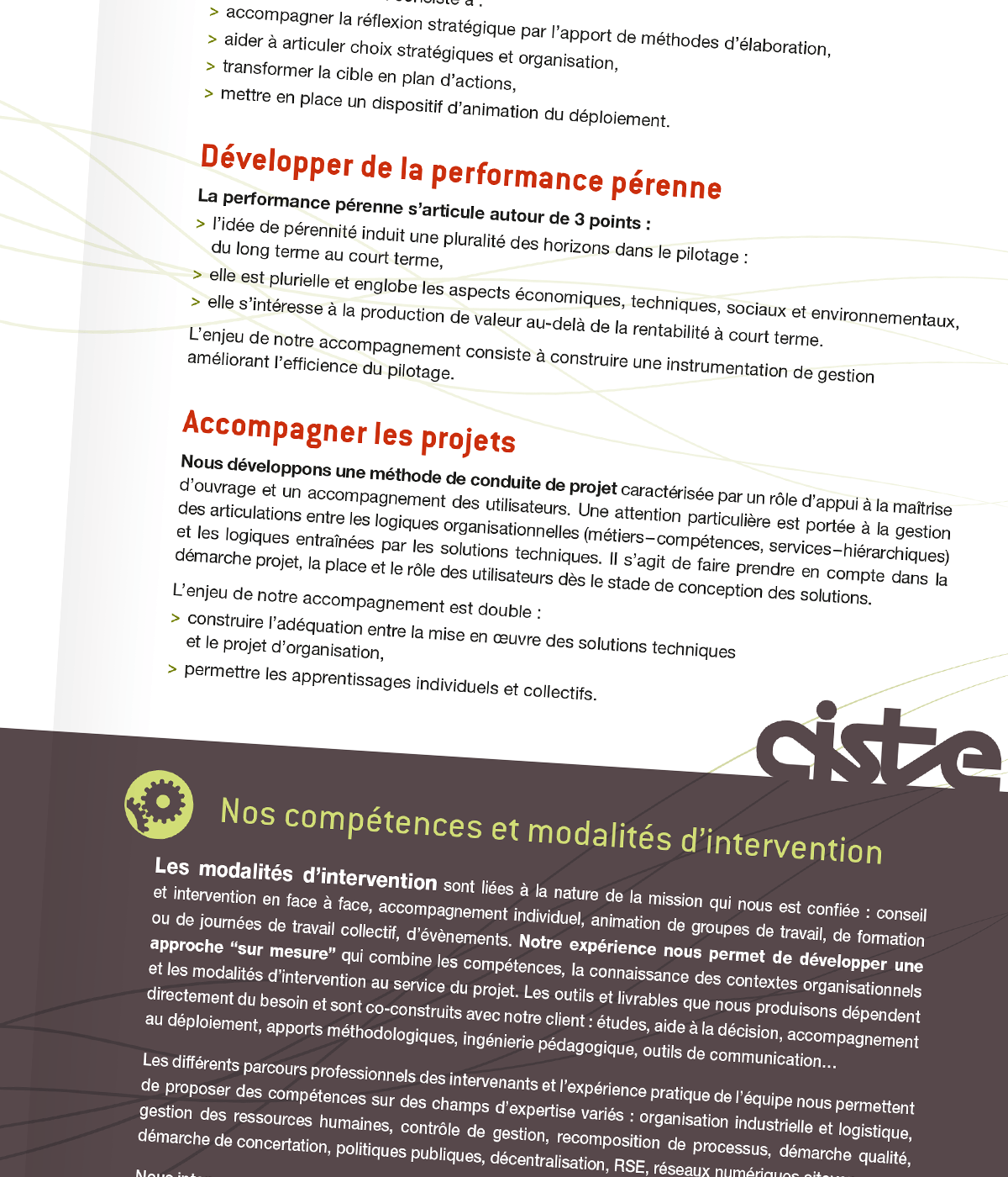 Plaquette commerciale créée pour Ciste, centre d'intervention sociotechnique (Seyssins, 38) par Caramel & Paprika - Détail extrait des pages intérieures