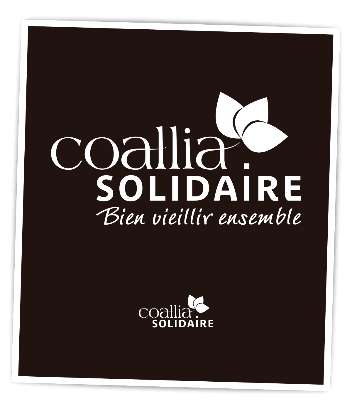Identité visuelle légère créée pour Coallia Solidaire par Caramel & Paprika - Logo négatif sur fond sombre