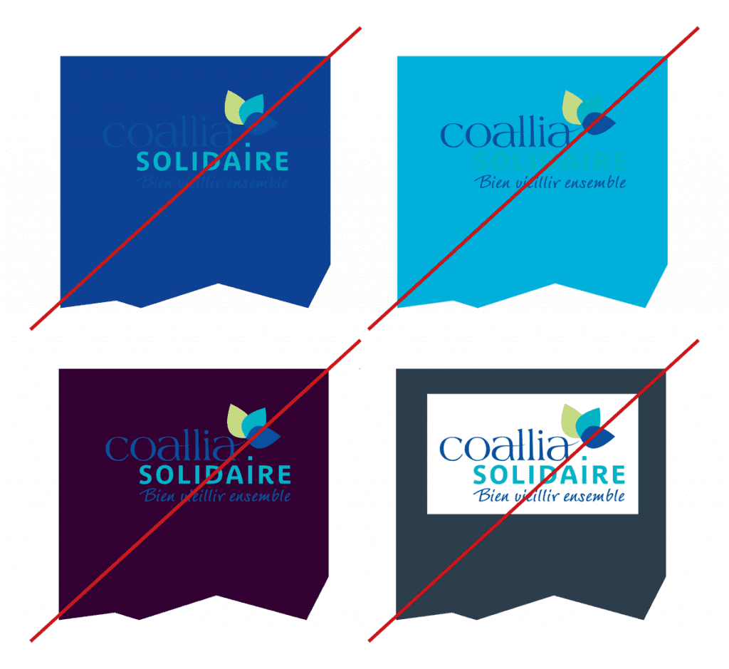 Identité visuelle légère créée pour Coallia Solidaire par Caramel & Paprika - Extrait de la charte graphique, fonds de couleur interdits