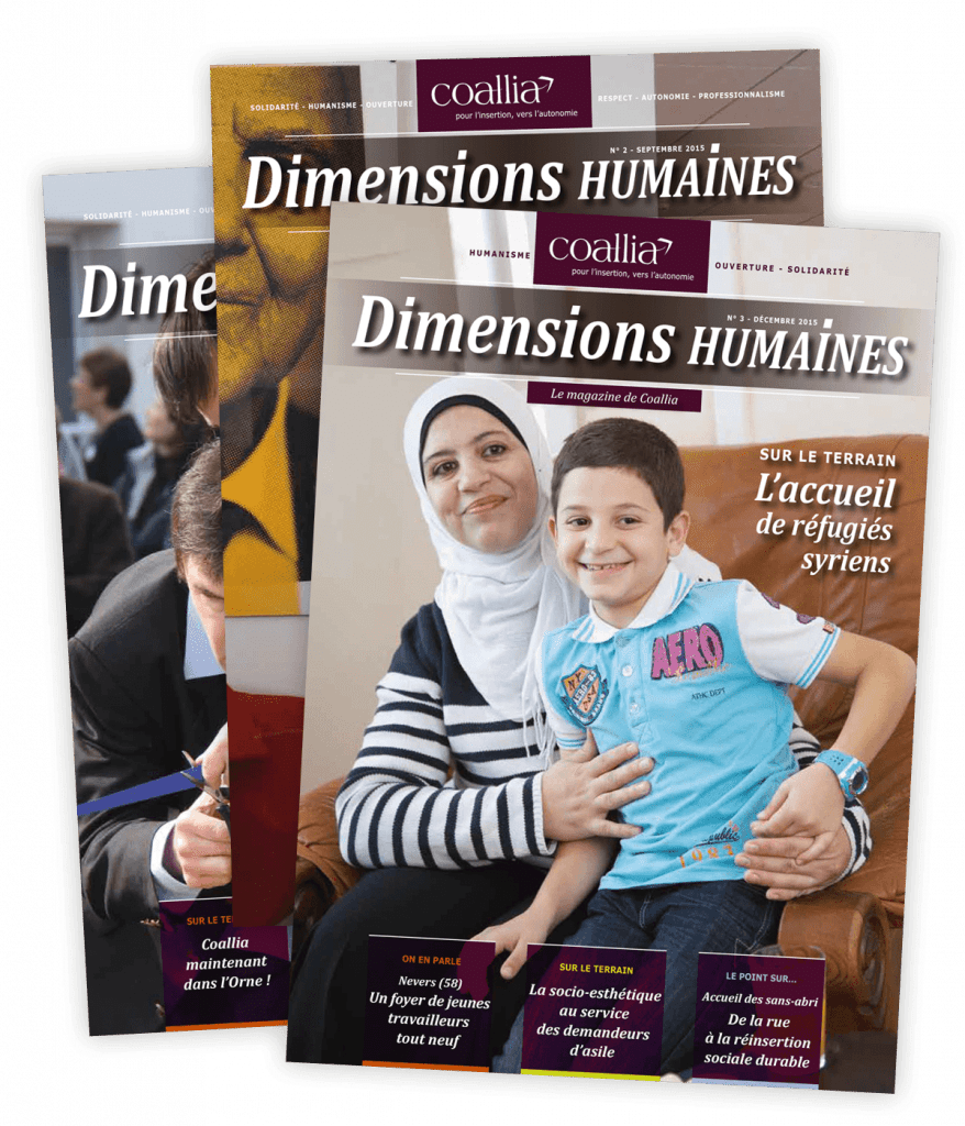 Magazine Dimensions humaines créé pour Coallia par Caramel & Paprika - Deux doubles pages intérieures du numéro 2 (photos © Coallia)
