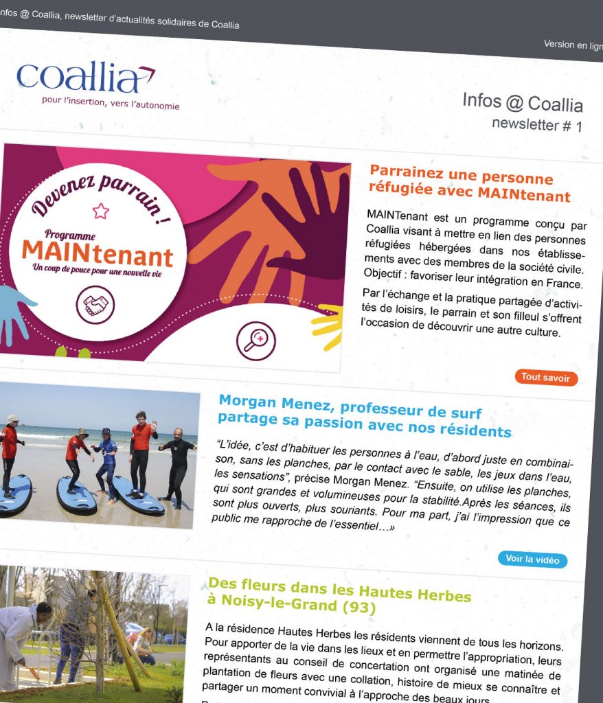 Modèle de newsletter créée pour Coallia par Caramel & Paprika - Entête zoomé de la deuxième version proposée (photos © Coallia)