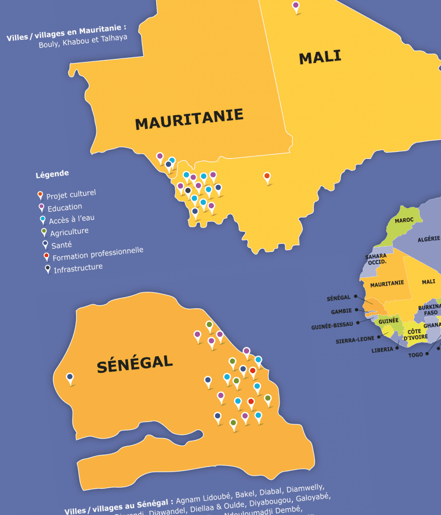 Plaquette de promotion des actions de codéveloppement créée pour Coallia par Caramel & Paprika - Zoom sur la cartographie de la dernière page de couverture