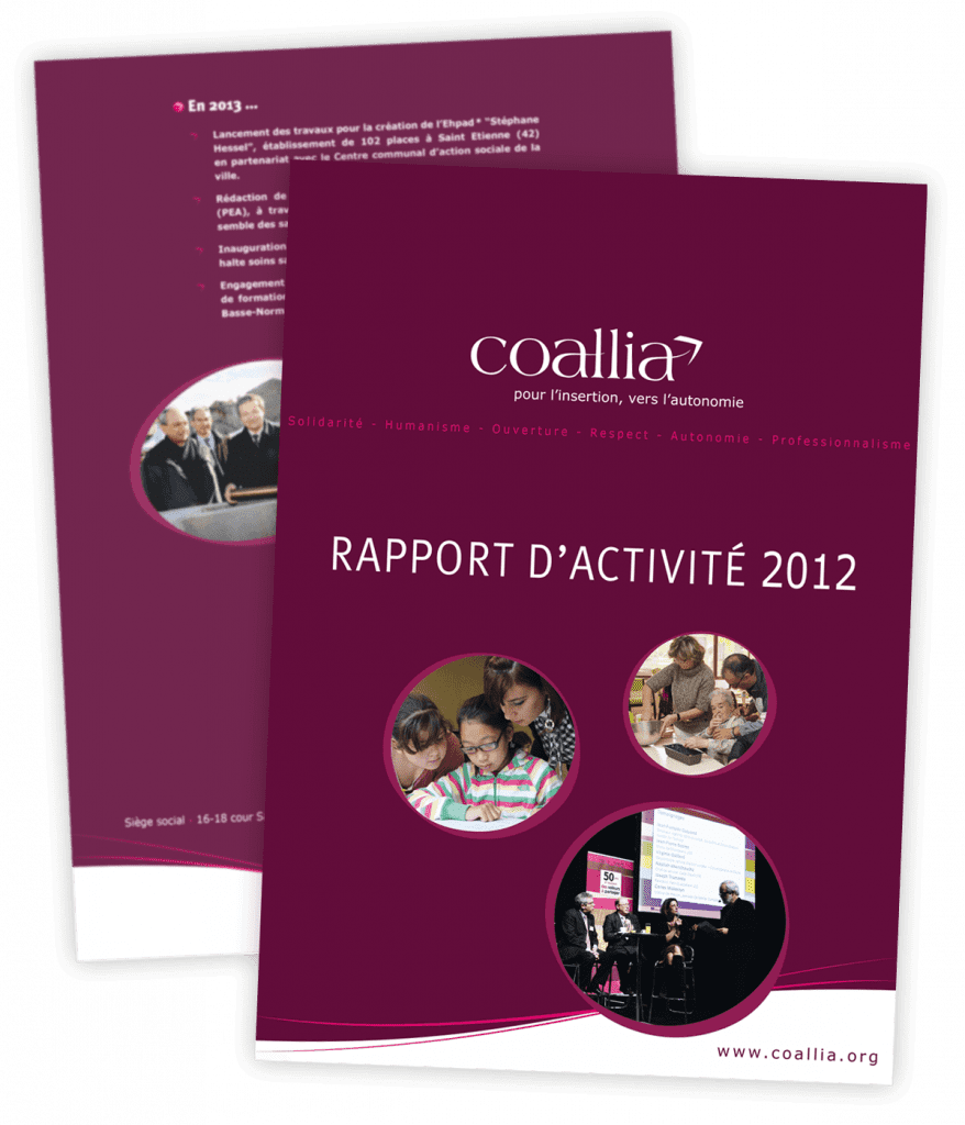 Rapport annuel 2012 réalisé pour Collia par Caramel & Paprika - Deux doubles pages intérieures 14 à 17 (photos © Coallia)