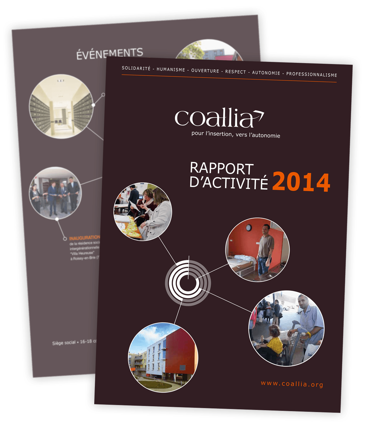 Rapport d'activité 2014 créé pour Coallia par Caramel & Paprika - Première et dernière pages de couverture (photos © Coallia / Sylvain Frappat)