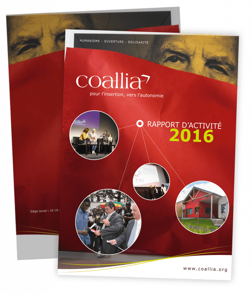 Rapport d'activité 2016 créée pour Coallia par Caramel & Paprika - Deux doubles pages Sommaire et Temps forts de l'année 2016 (photos © Sylvain Frappat / Coallia)