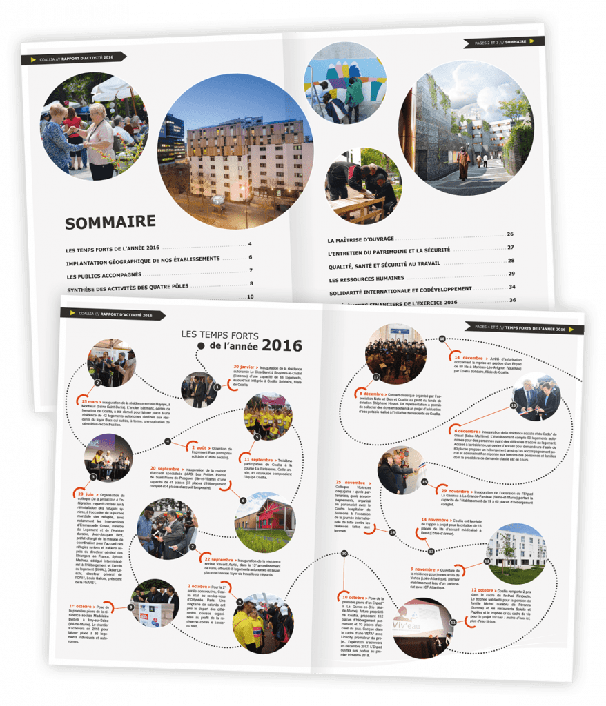 Rapport d'activité 2016 créée pour Coallia par Caramel & Paprika - Première et dernière pages de couverture (photos © Sylvain Frappat / Coallia)