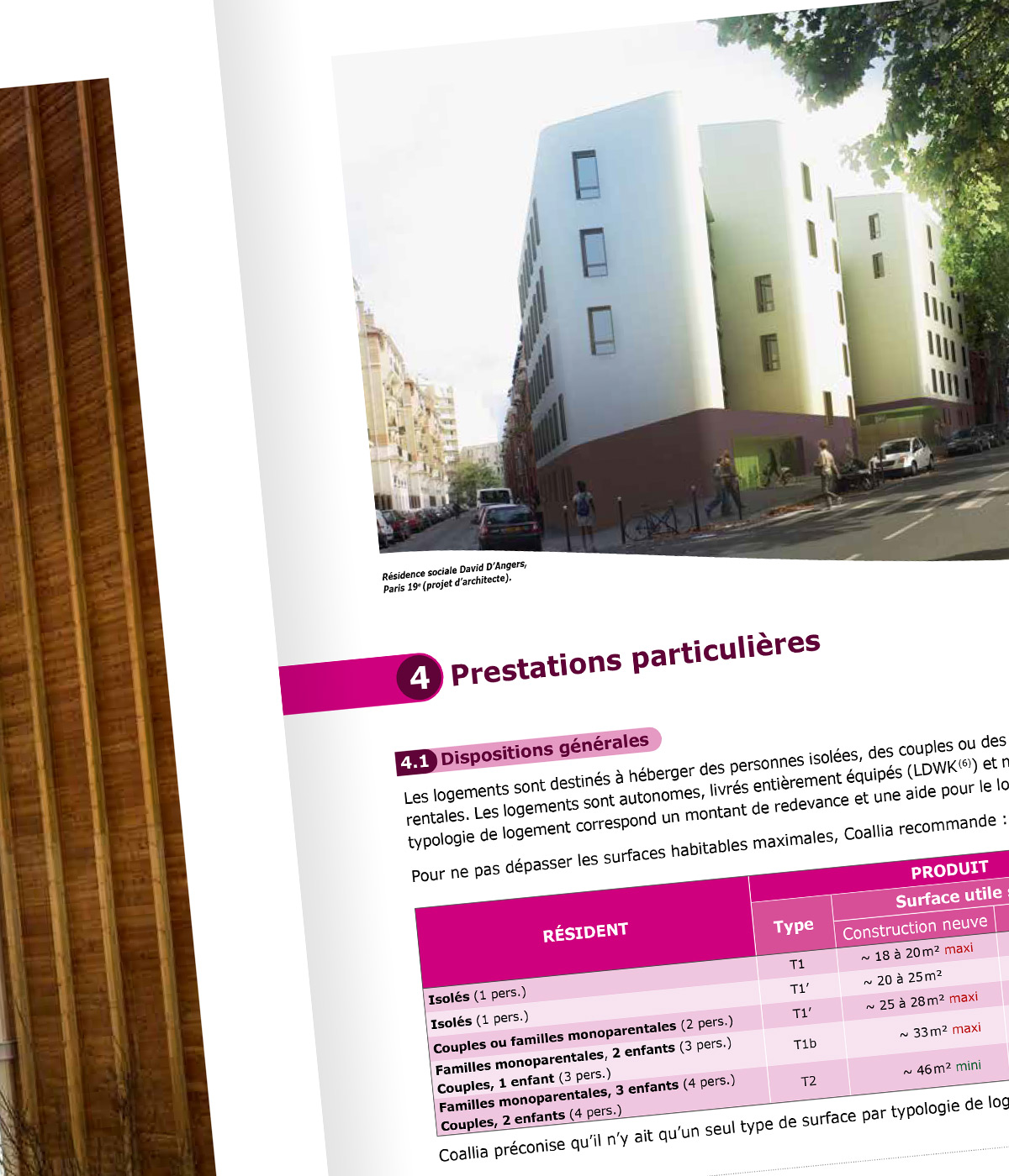 Référentiel technique pour la conception de résidences sociales créé pour Coallia par Caramel & Paprika - Détail zoomé des pages 16 et 17