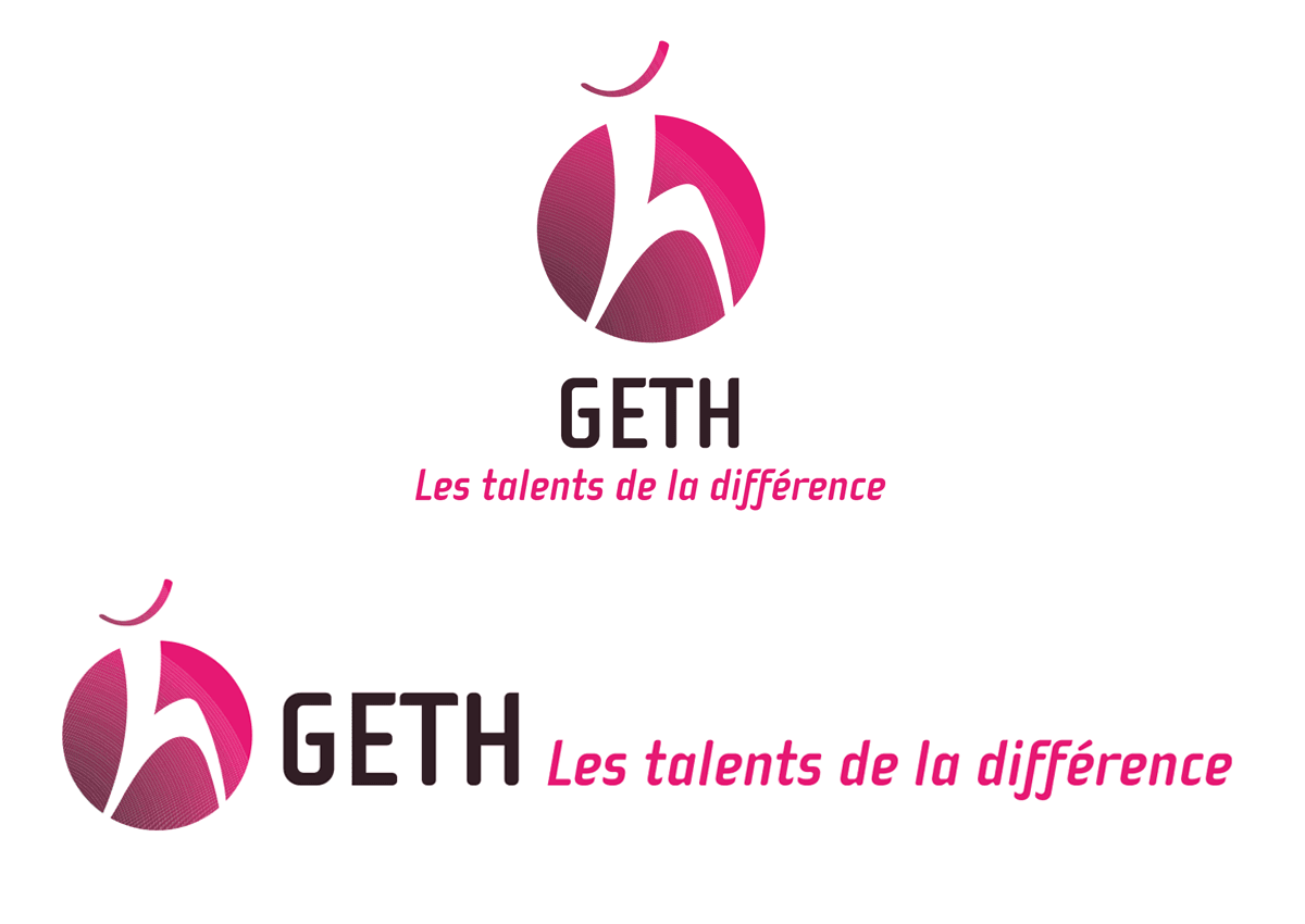 Nouveau logo créé pour le GETH, groupement d'employeurs de travailleurs handicapés, par Caramel & Paprika - Deux versions alternatives du logo en couleurs