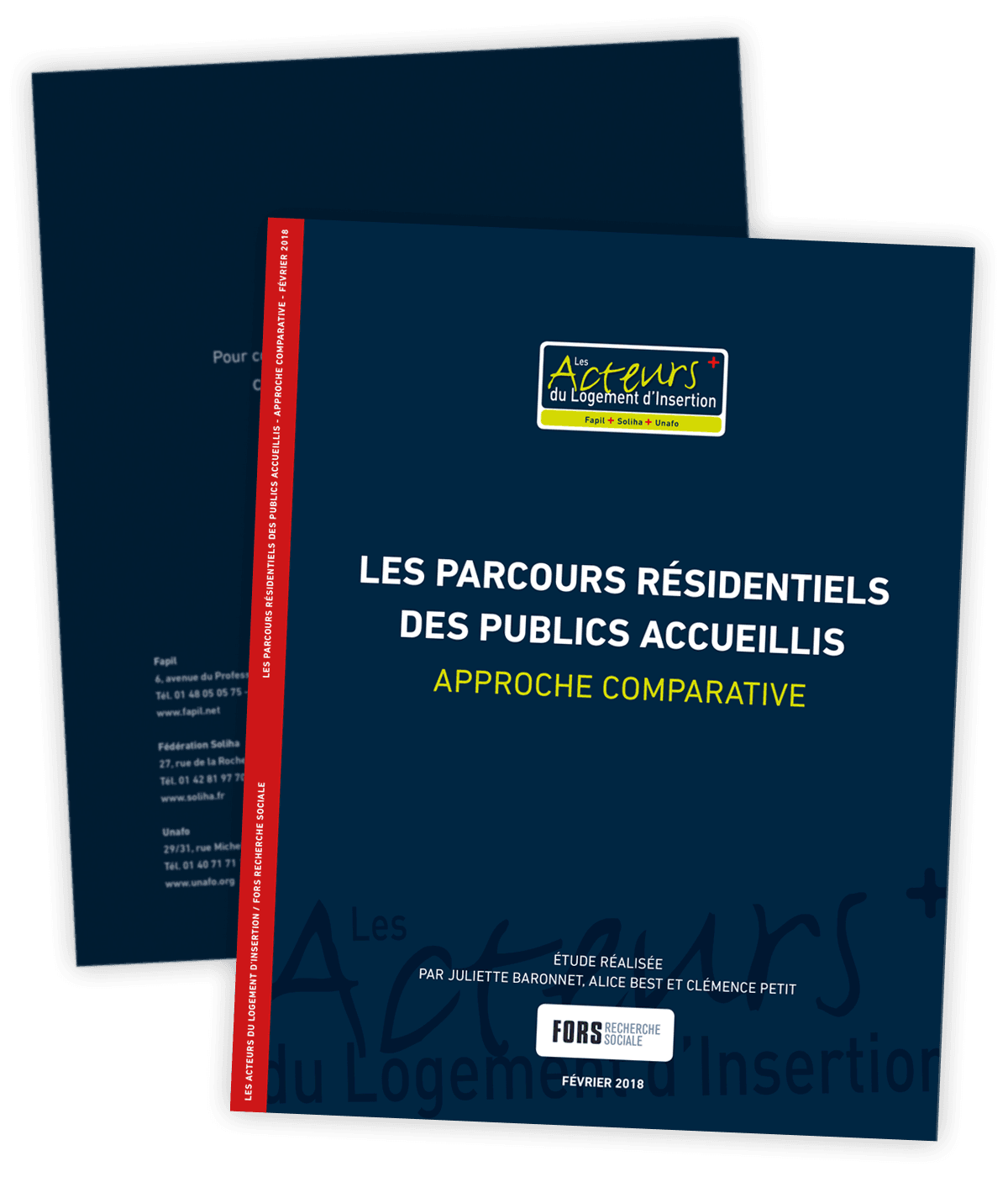 Rapport d'étude sur les parcours résidentiels créé pour Les Acteurs du Logement d'Insertion par Caramel & Paprika - Première et dernière pages de couverture du rapport complet
