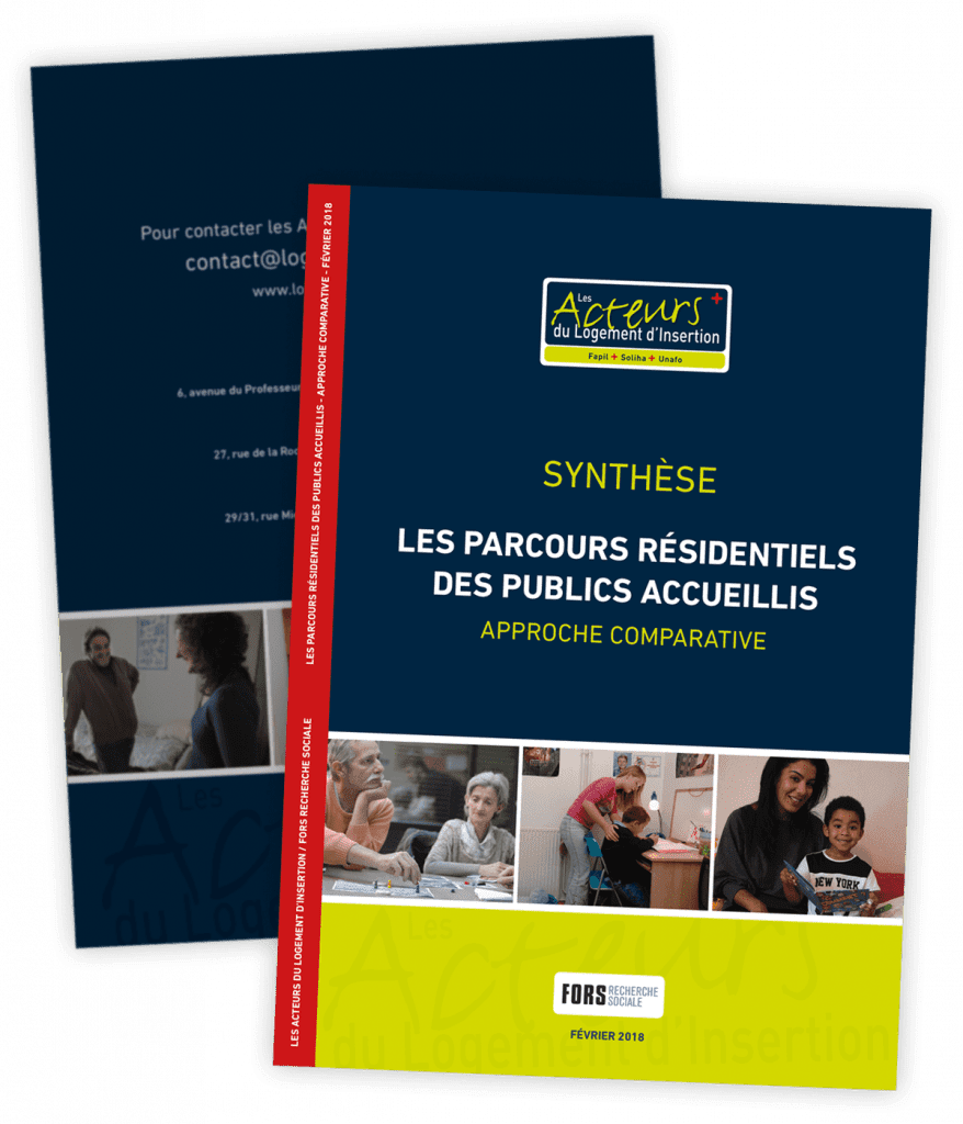 Rapport d'étude sur les parcours résidentiels créé pour Les Acteurs du Logement d'Insertion par Caramel & Paprika - Première et dernière pages de couverture de la synthèse du rapport