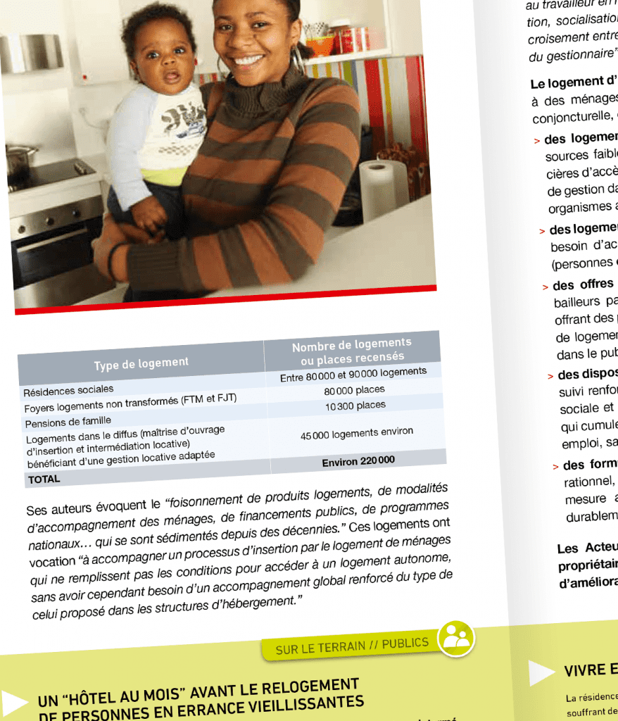 Les ALI - Solidaires… - Détail intérieur 2 Livre blanc "Solidaires pour le logement des personnes en difficulté" créé pour les Acteurs du Logement d'Insertion par Caramel & Paprika - Détail extrait des pages 12 et 13 (photo © Edouard Brides)
