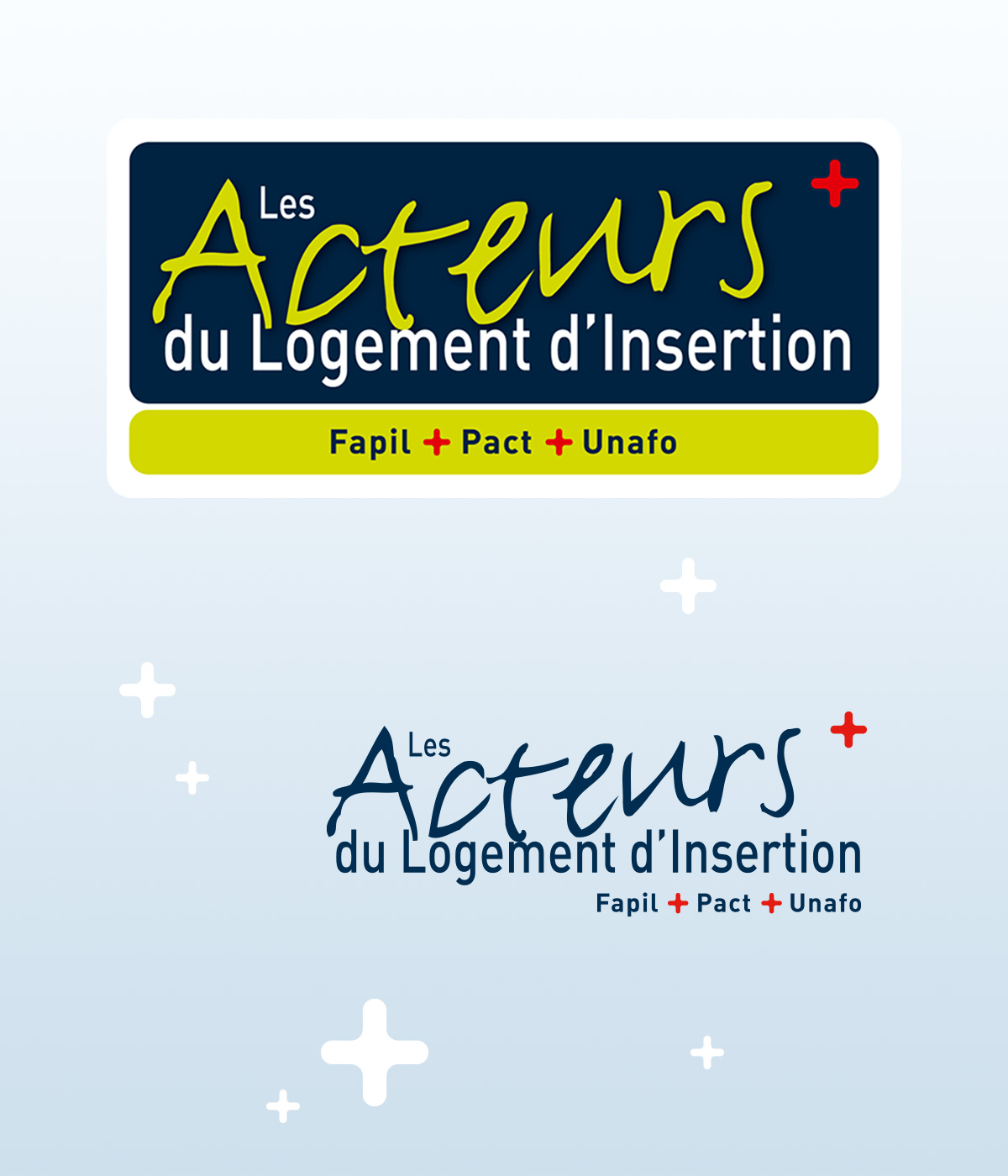 Logotype original créé pour Les Acteurs du Logement d'Insertion par Caramel & Paprika - versions de base et allégées créées en 2011
