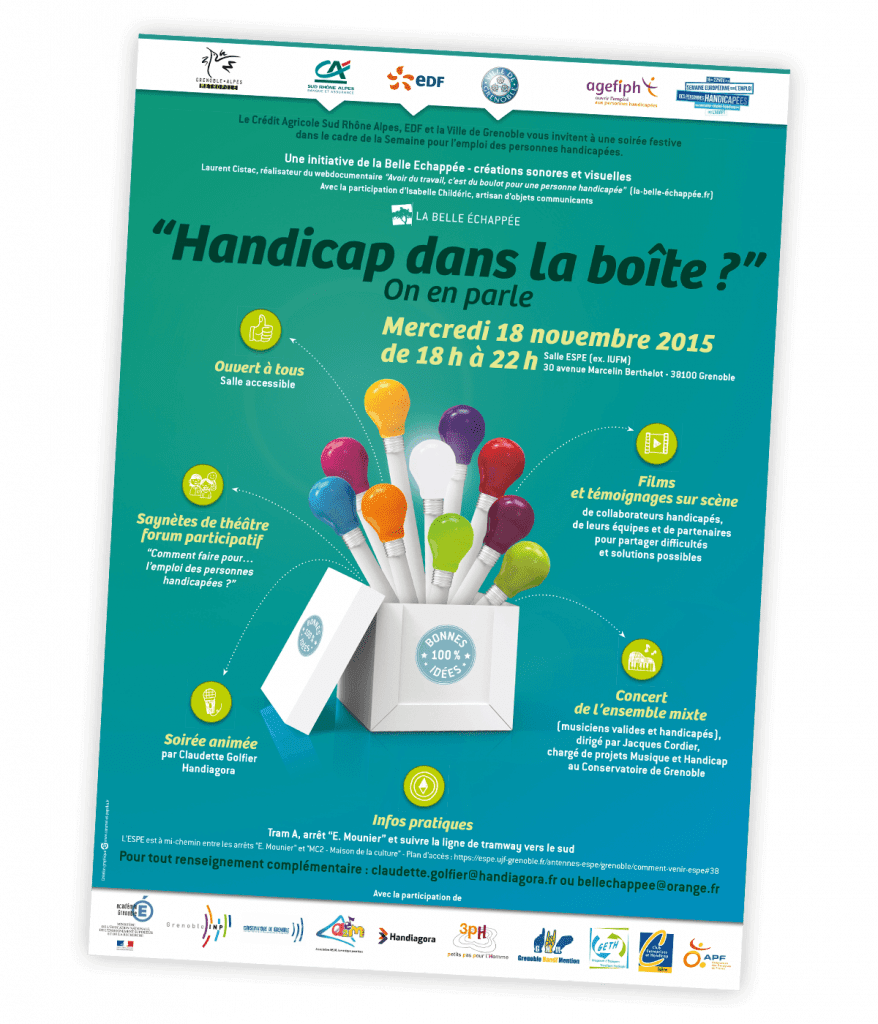 Affiche "Handicap dans la boîte…" créée par Caramel et Paprika pour La Belle Echappée - Affiche 40x60 cm