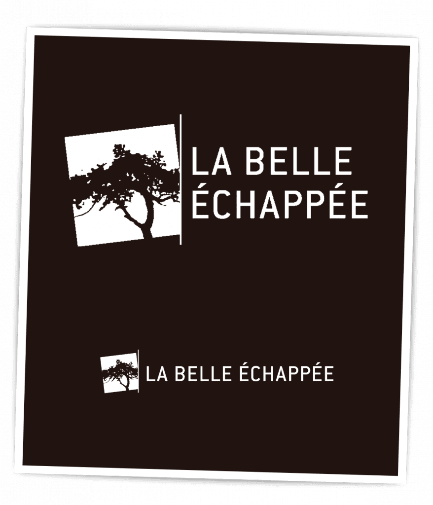 Nouveau logo créé pour La Belle Echappée par Caramel & Paprika - Versions blanches sur fond noir