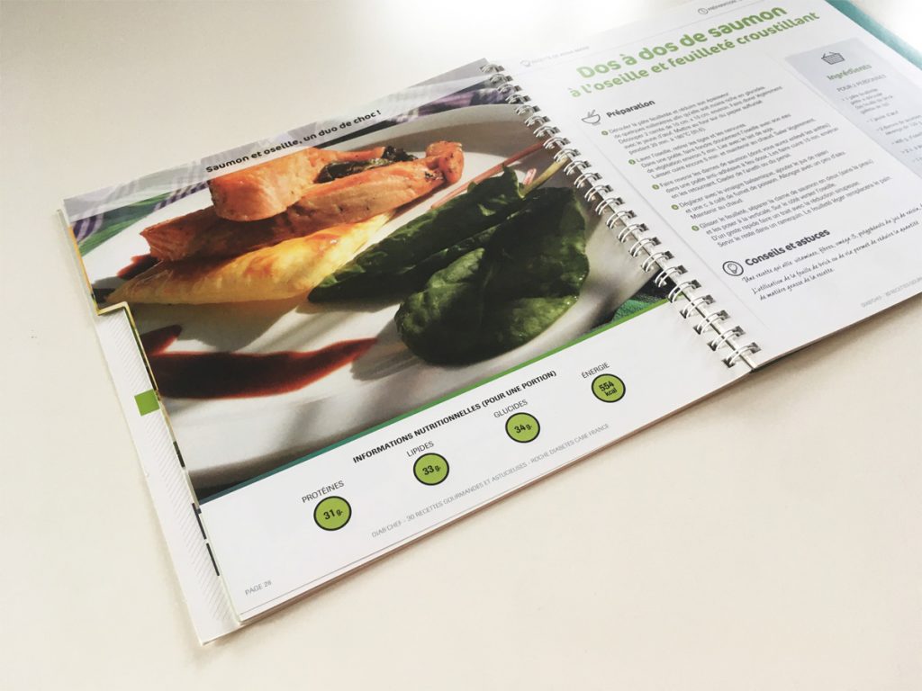 Livre de cuisine gourmande créé pour Roche Diabetes Care par Caramel & Paprika - Première et dernière pages de couverture (photo © Arskan / Fotolia)
