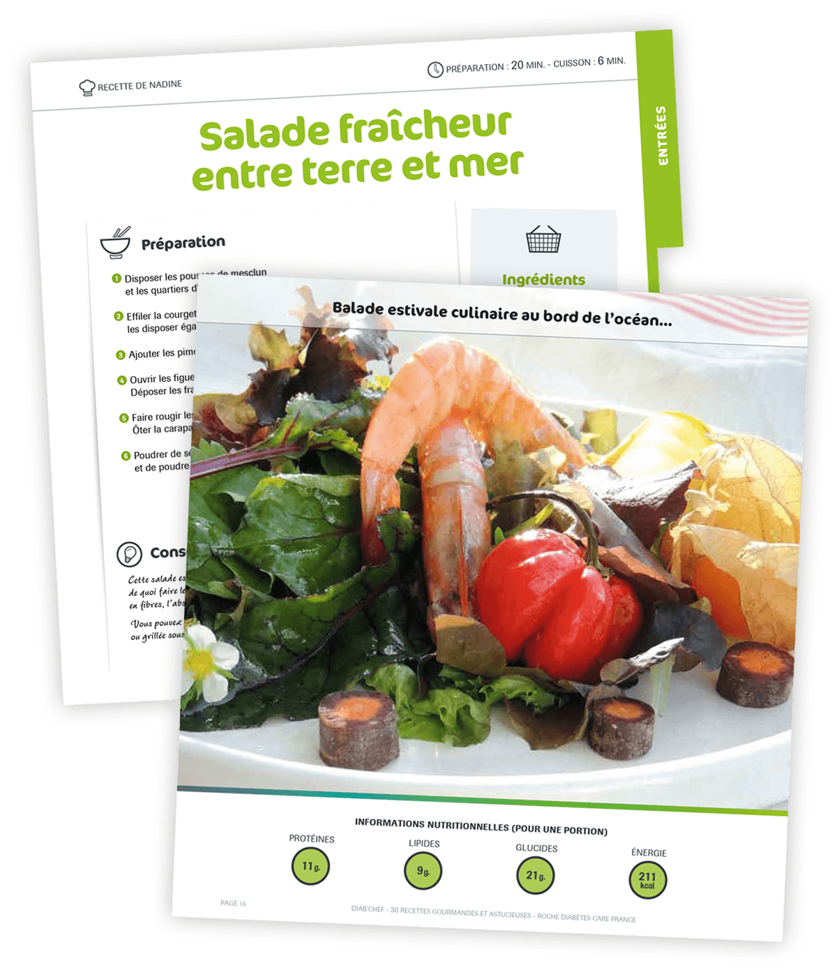Livre de cuisine gourmande créé pour Roche Diabetes Care par Caramel & Paprika - Pages recette 16 et 17 (photo © Nadine, participante du concours Diab'Chef)