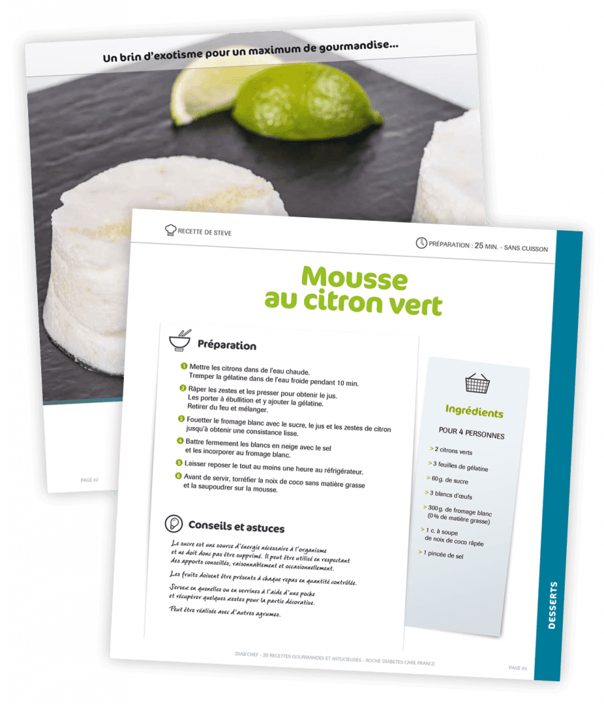 Livre de cuisine gourmande créé pour Roche Diabetes Care par Caramel & Paprika - Pages recette 62 et 63 (photo © Denis Morel)
