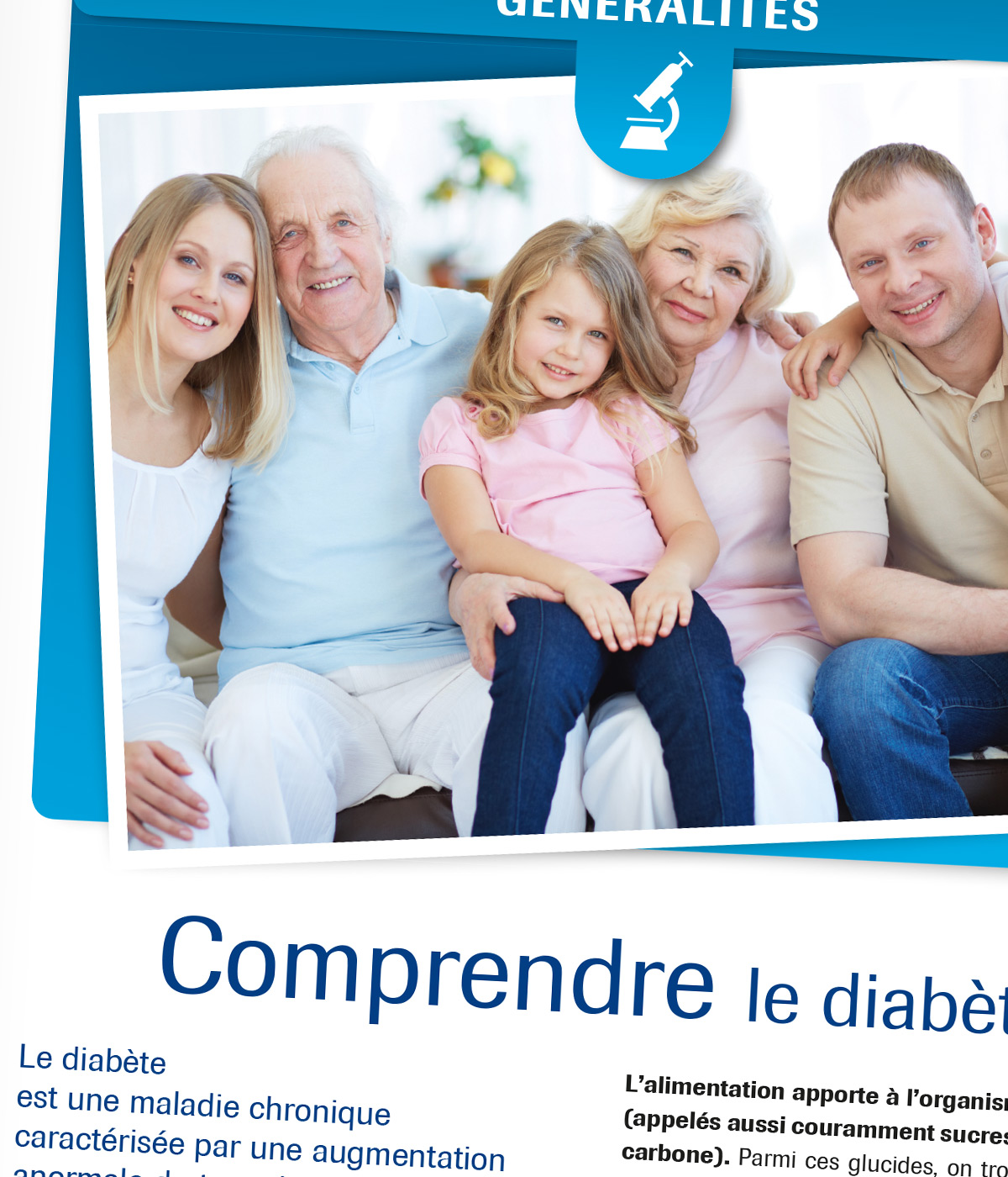 Ouvrage d'information sur le diabète, "L'Essentiel sur le diabète", créé pour Roche Diabetes Care par Caramel & Paprika - Détail zoomé de l'entrée du chapitre 1 (photos © Roche Diabetes Care)
