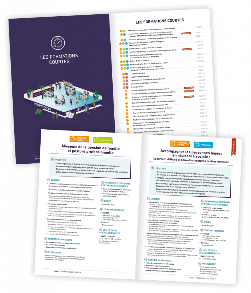 Catalogue des formations 2020 créé pour l'Unafo par Caramel & Paprika - Deux doubles pages 12 à 15
