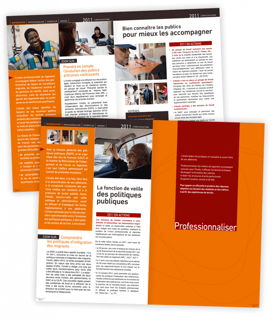 Document annuel 2011 créé pour l'Unafo par Caramel & Paprika - Première et dernière pages de couverture