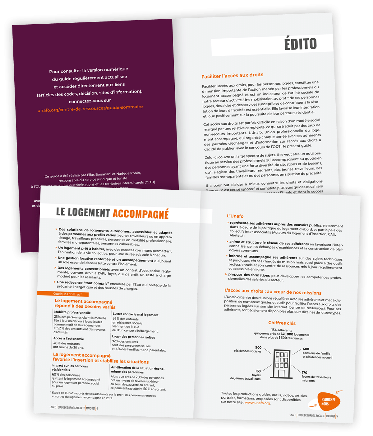 Guide des droits sociaux créé pour l'Unafo par Caramel & Paprika - Deux doubles pages intérieures 2 à 5