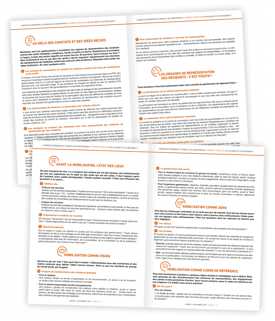 Guide pratique de la concertation créé pour l'Unafo par Caramel & Paprika - Deux doubles pages intérieures 6 à 9