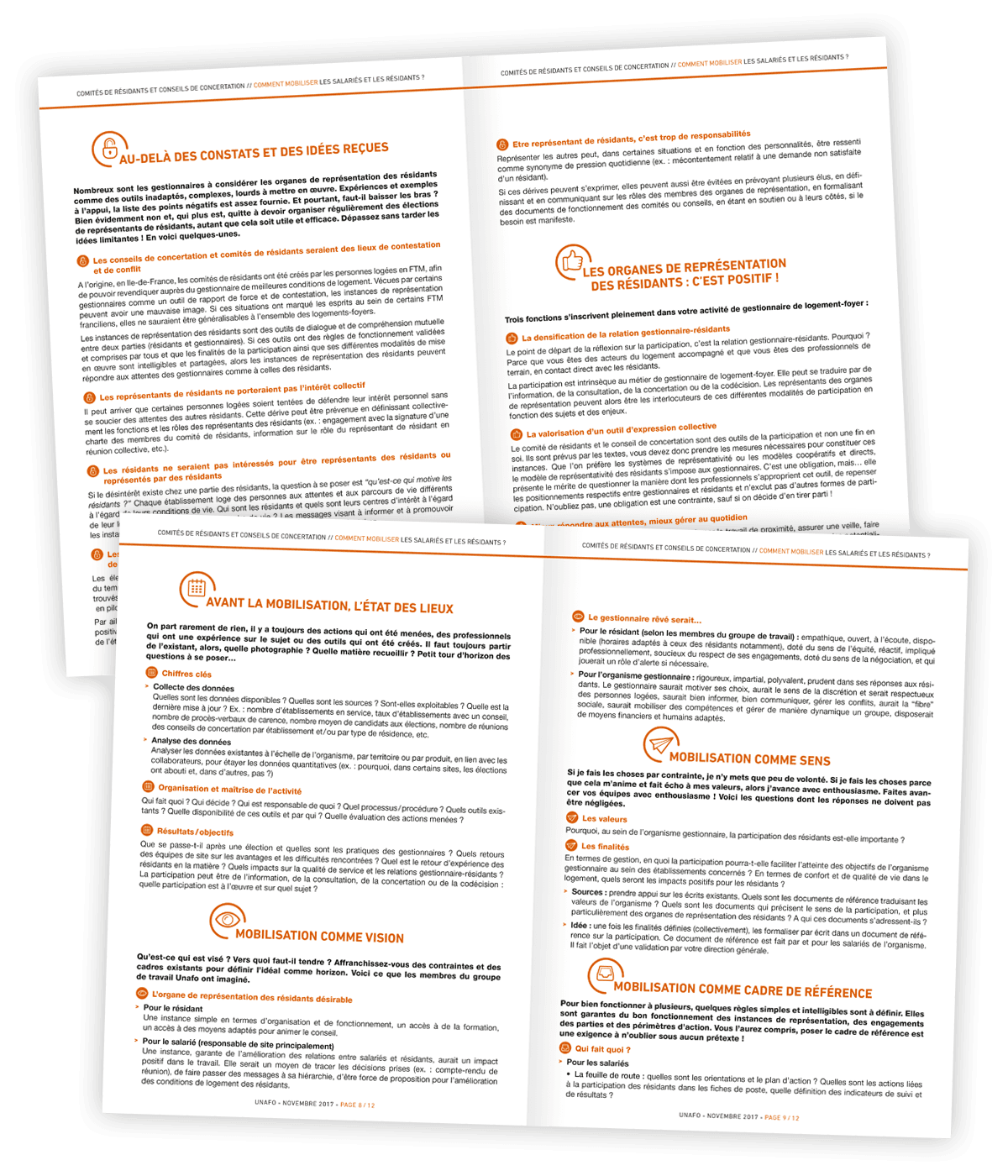 Guide pratique de la concertation créé pour l'Unafo par Caramel & Paprika - Deux doubles pages intérieures 6 à 9