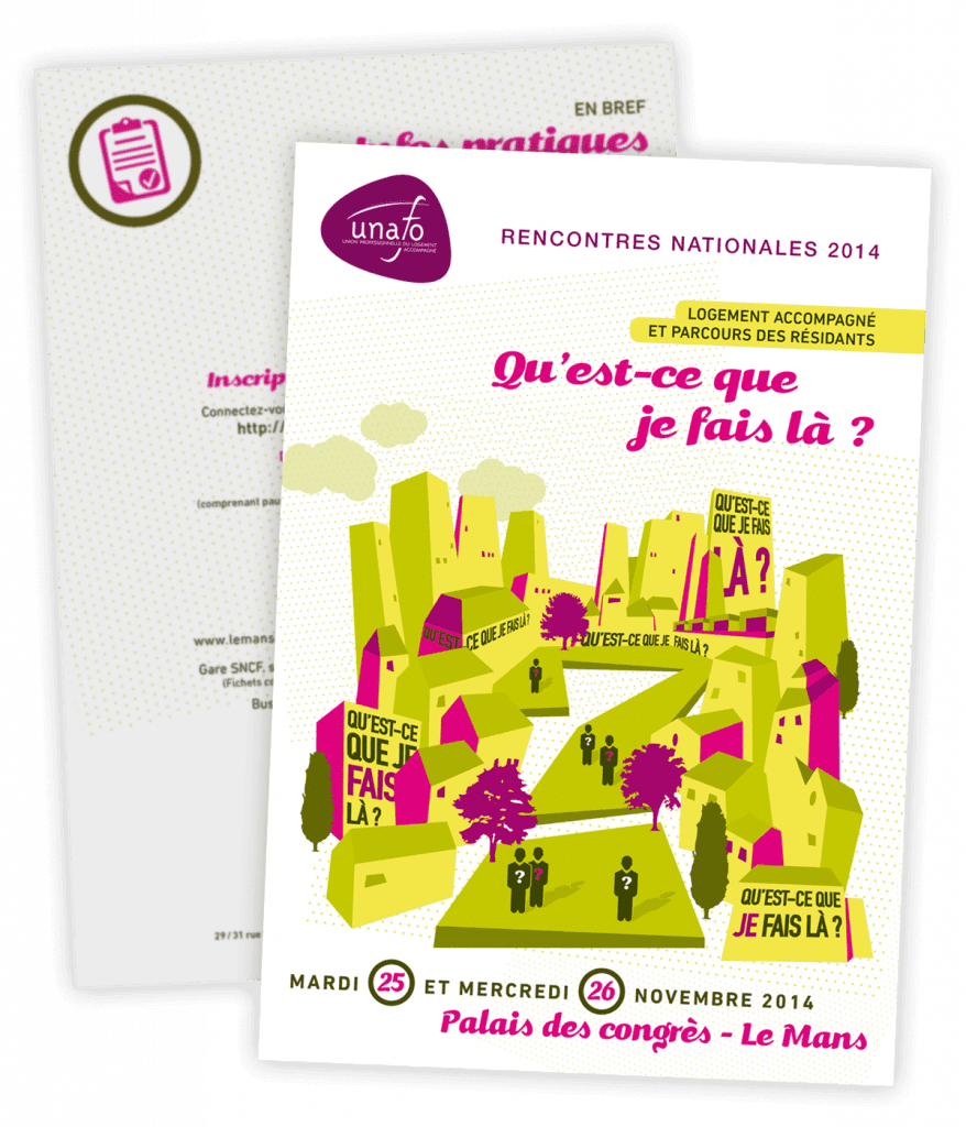 Programme des Rencontres nationales 2014 créé pour l'Unafo par Caramel & Paprika - Quelques uns des exemplaires imprimés