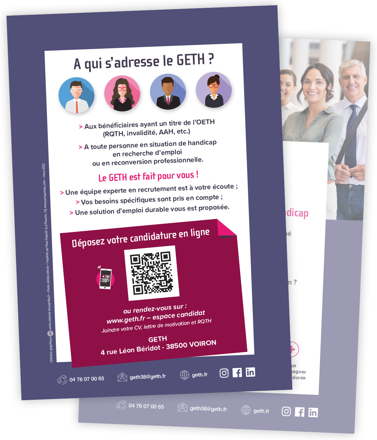 Flyer promotionnel destiné aux candidats créé pour le GETH par Caramel & Paprika - Page verso