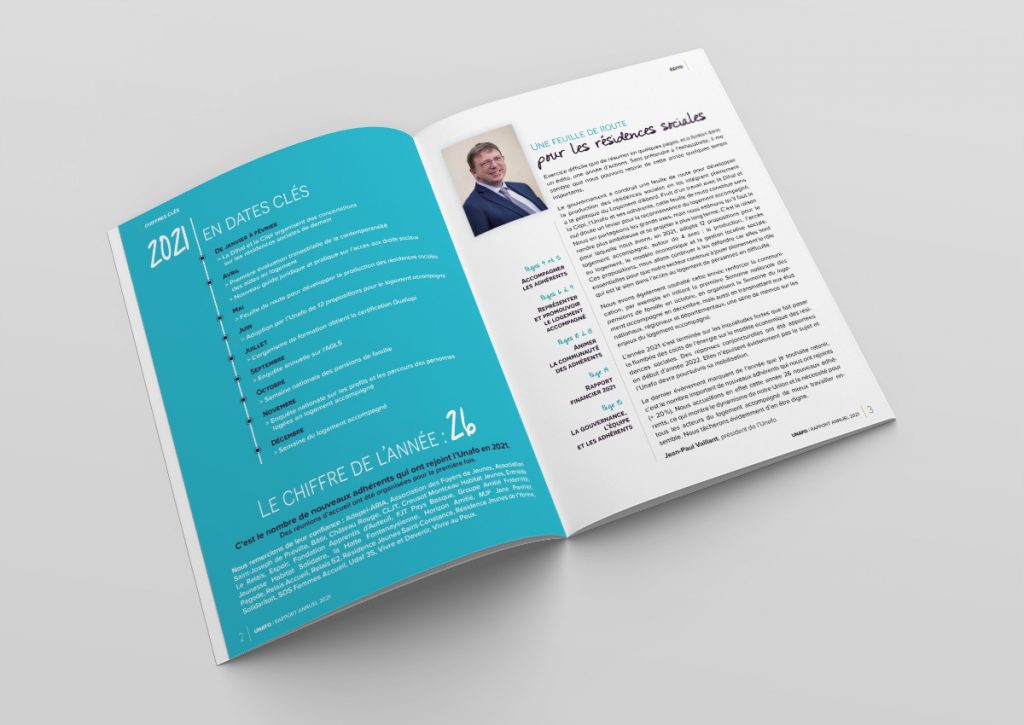 Rapport d'activité 2021 pour l'Unafo par Caramel & Paprika - Pages 2 et 3 (mockup)