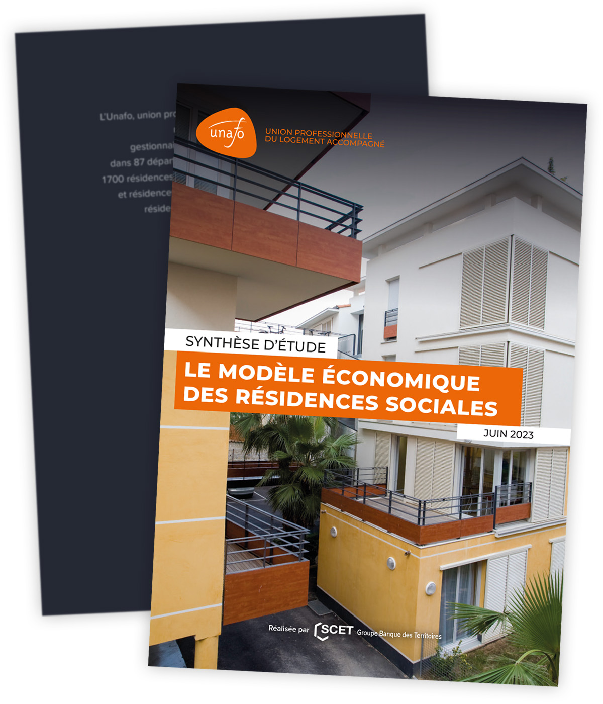 Livret "Synthèse d'étude - Le modèle économique des résidences sociales" créé pour l'Unafo par Caramel & Paprika - Première et dernière pages de couverture