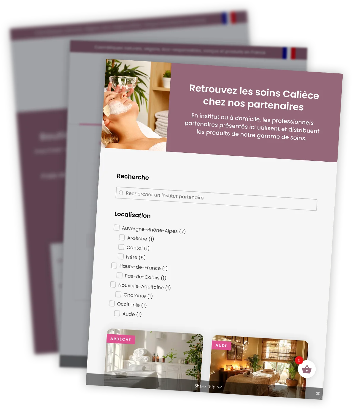 CALIÈCE - Boutique en ligne - Page partenaires Site web créé par Caramel & Paprika pour les produits de Chrysma, commercialisés sous la marque Calièce - Zoom sur la page Partenaires