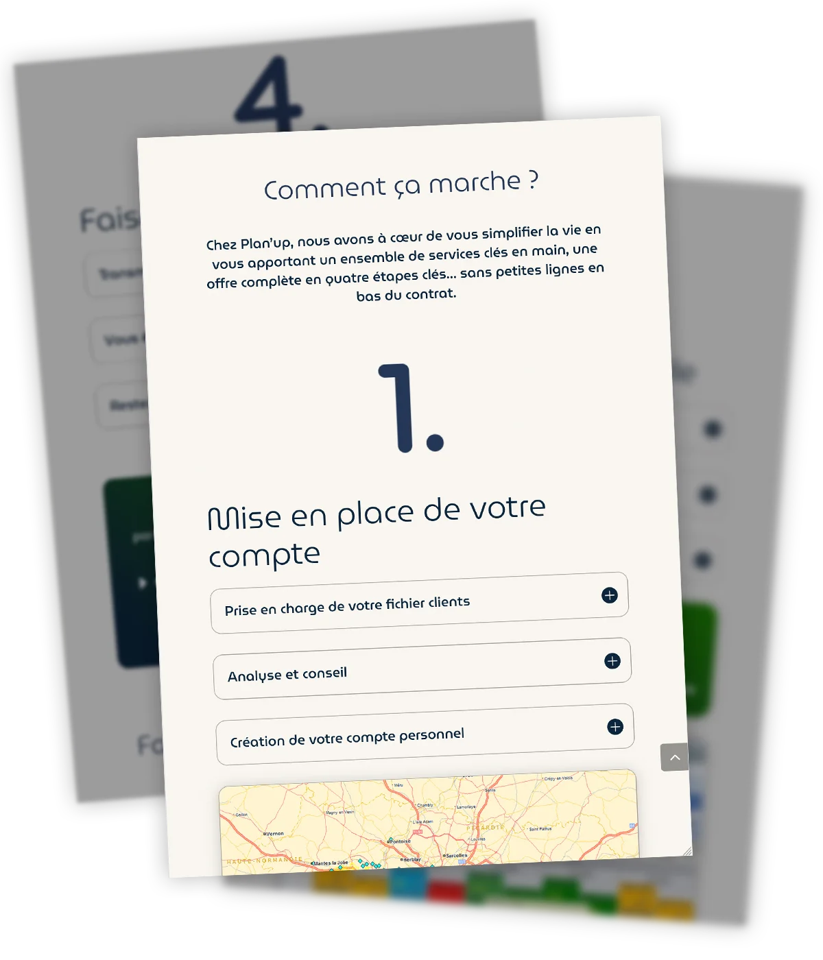 PLAN'UP - Nouveau site web - Section offre Nouveau site web créé pour Plan'Up par Caramel & Paprika - Zoom sur la section présentant l'offre en détail.