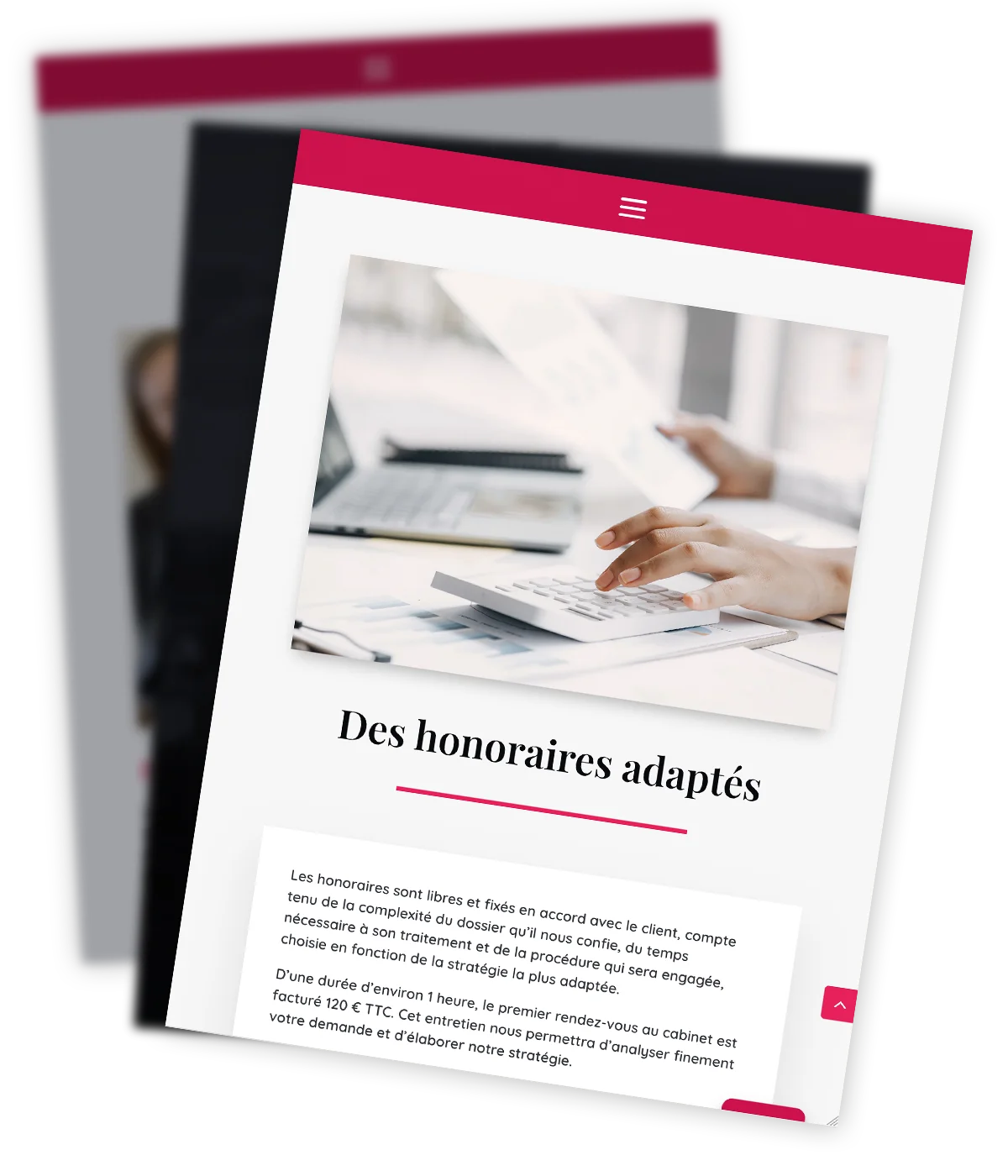 SOFIA CAMERINO - Site web one page - Section tarifs Site web one page créé pour Maître Sofia Camerino, avocate, par Caramel & Paprika - Zoom sur la section Tarifs de la page d'accueil