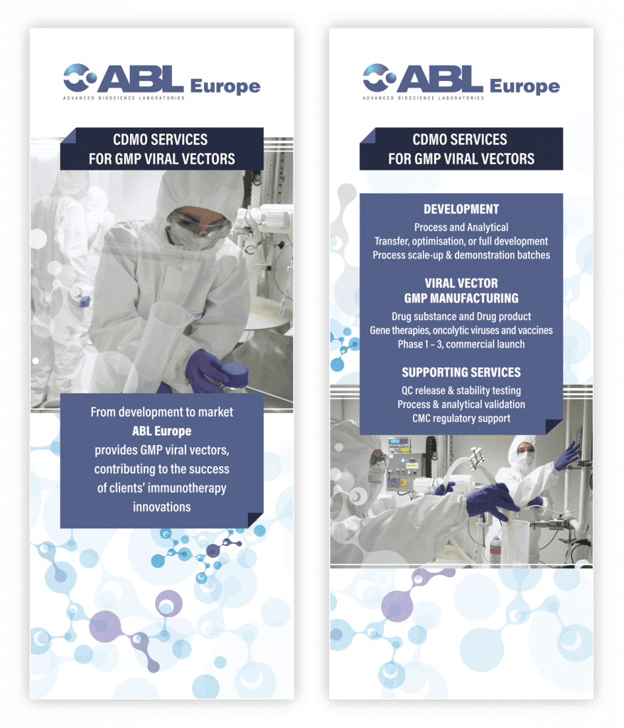 Identité visuelle créée pour ABL Europe par Caramel & Paprika - Deux kakemonos de présentation des activités de l'établissement de Lyon (photos © ABL Europe)